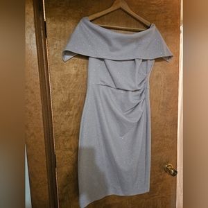 Vince Camuto Foldover Off-the-Shoulder Metallic Knit Sheath Cocktail Dress